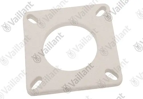 Vaillant Dichtung in quadratischer Form mit mittlerem Loch und Befestigungslöchern in den Ecken, geeignet für Verbindungen in Heizsystemen.